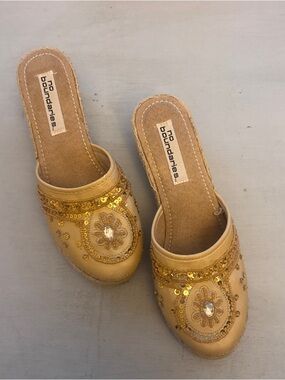 No Boundaries Gold Beaded Slip-On Mules